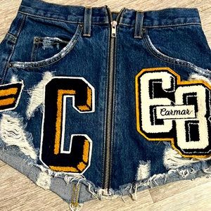 LF Carmar blue graphic Beatrice mini jean skirt
